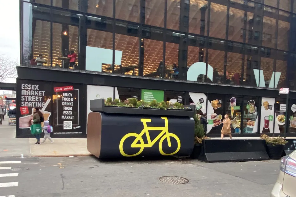 Oonee secure bike parking pod on New York City street